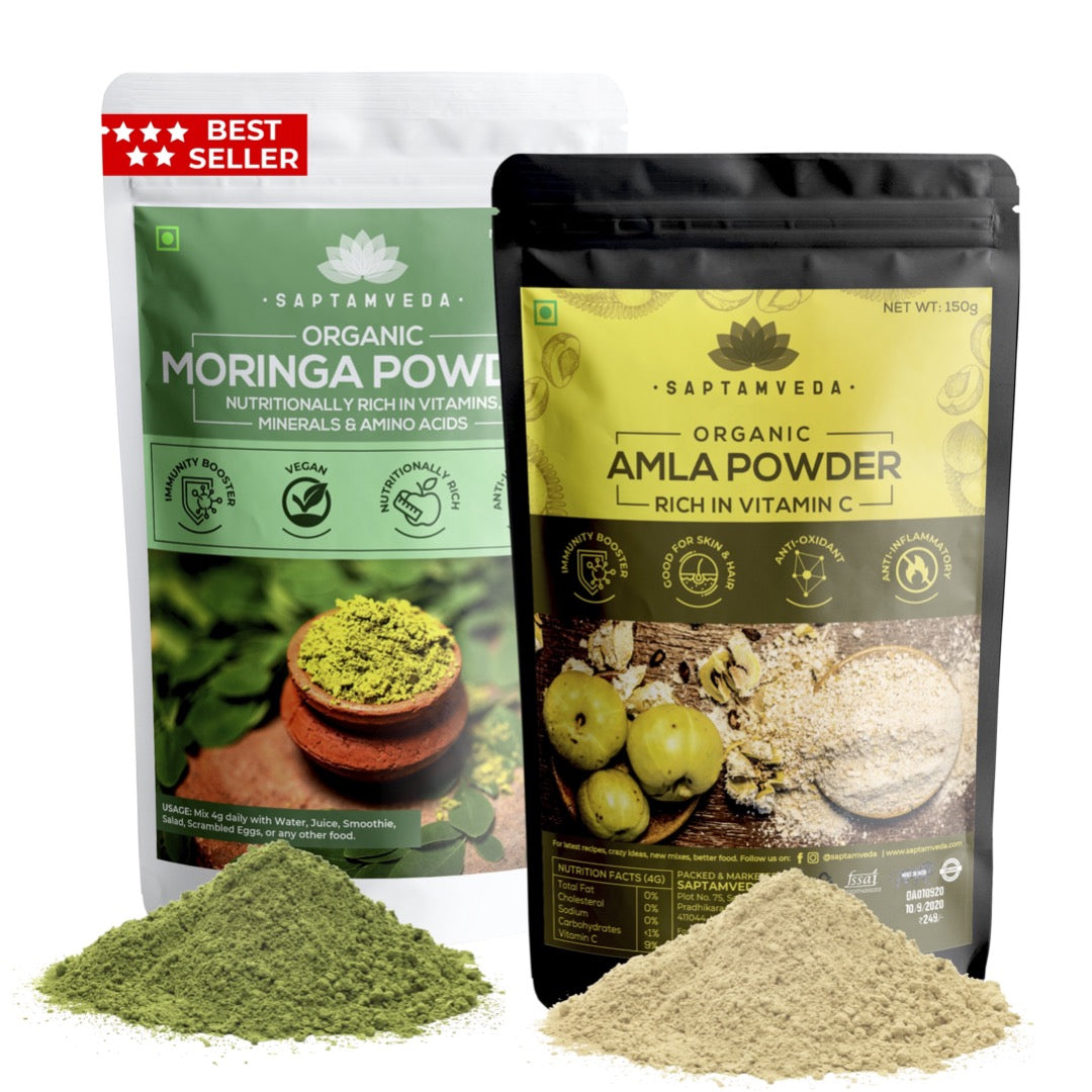 Saptamveda Organic Moringa Powder & Organic Amla Powder Combo - DesiPick