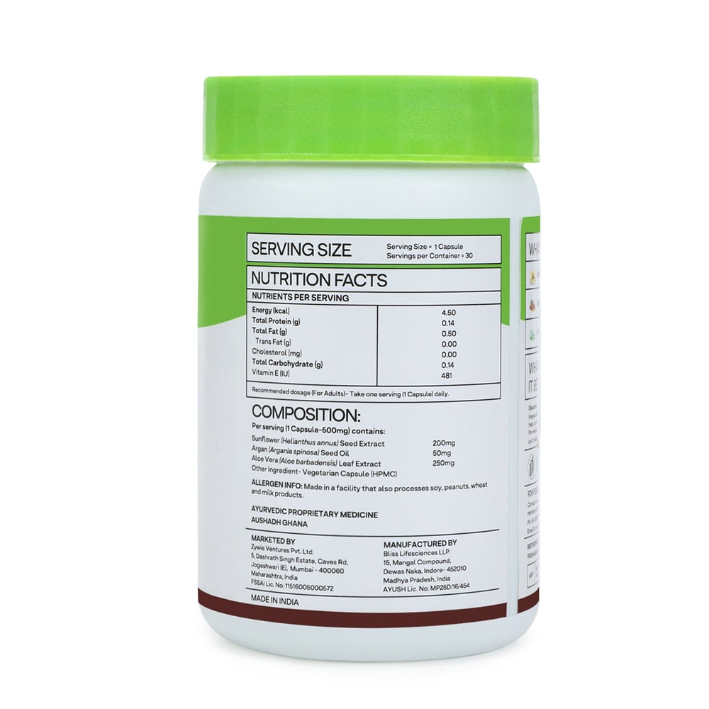 OZiva Plant Based Natural Vitamin E (With Argan oil + Aloe vera) - 30 capsules