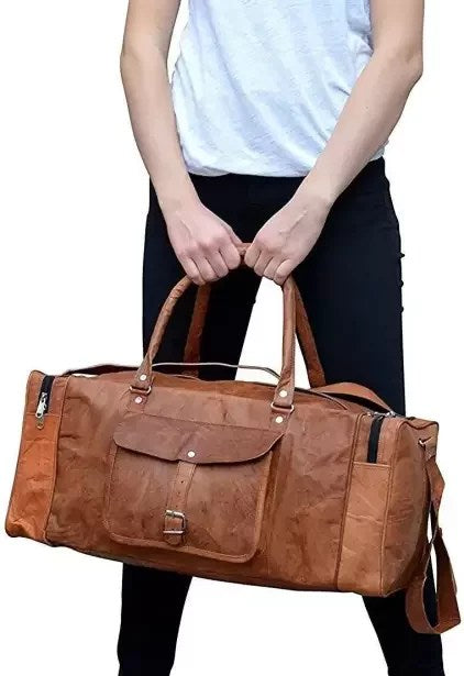 24 inch Buffalo Leather Duffle Bag with Shoes Compartment