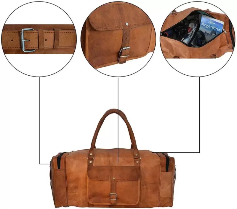 24 inch Buffalo Leather Duffle Bag with Shoes Compartment