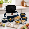 CELLO All Day Meal Lunch Box with Bag for Office Use Blue White | 550ml,375ml,225ml