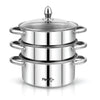 Pigeon Elantra Stainless Steel 3 Tier Steamer Pot Set with Glass Lid | Pasta Steamer Momo/Modak Maker