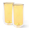 Kuber Industries 6 Pcs Double Walled Borosilicate Glass 240ml | Pack of 3 | Yellow