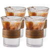 UMAI Glass Tea and Coffee Mugs Set of 4 (280ml) | Wooden Sleeves