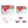 Melamine Dinner Set Pack of 12 Floral Design Serves 4 Red White