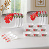 Melamine Dinner Set Pack of 20 Floral Design Serves 4 Red White