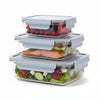 Pack of 3 Borosilicate Glass Lunch Boxes | 410ml 680ml 1040ml | Leak-Proof | Microwave Safe | Pink