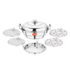 PrayLady Triplus Triply SS Multi Kadai 5 Plates (2 Idli+2 Mini Idli+1 Steamer) Induction Gas