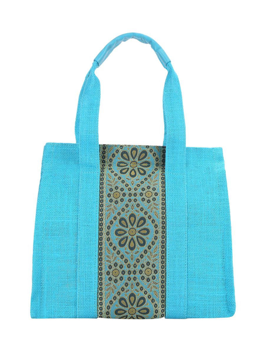 Jute Cottage Vertical Lace Zipper Lunch Bag Jute Bag