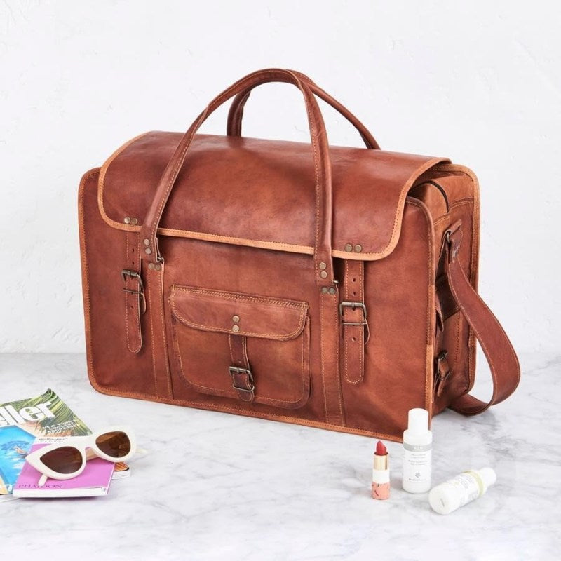 Craftshades – 20 Inch Handcrafted Travel Duffle Goat Leather Bag | 100 Genuine Leather