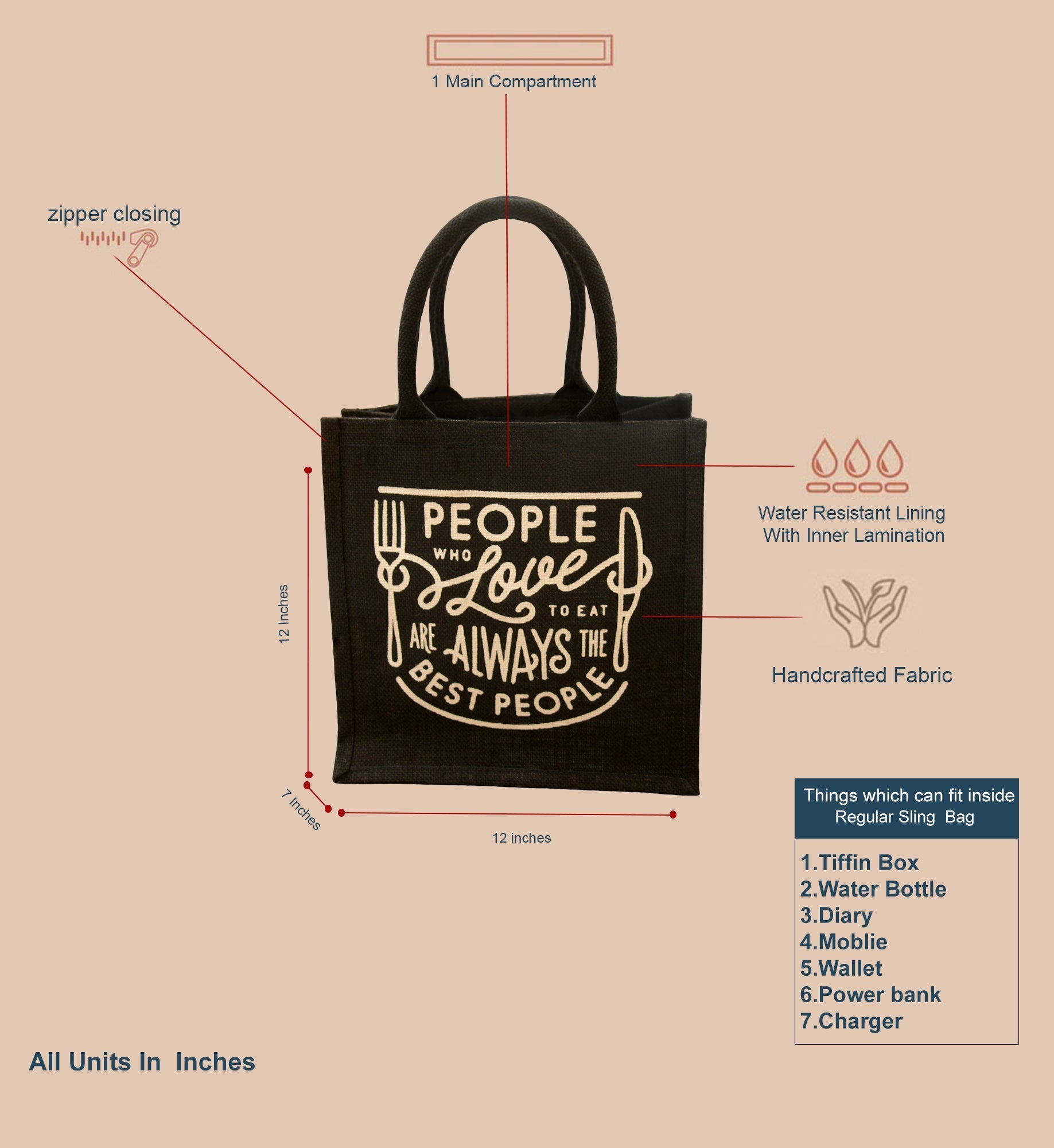 Jute Cottage Love To Eat Print Lunch Zipper
