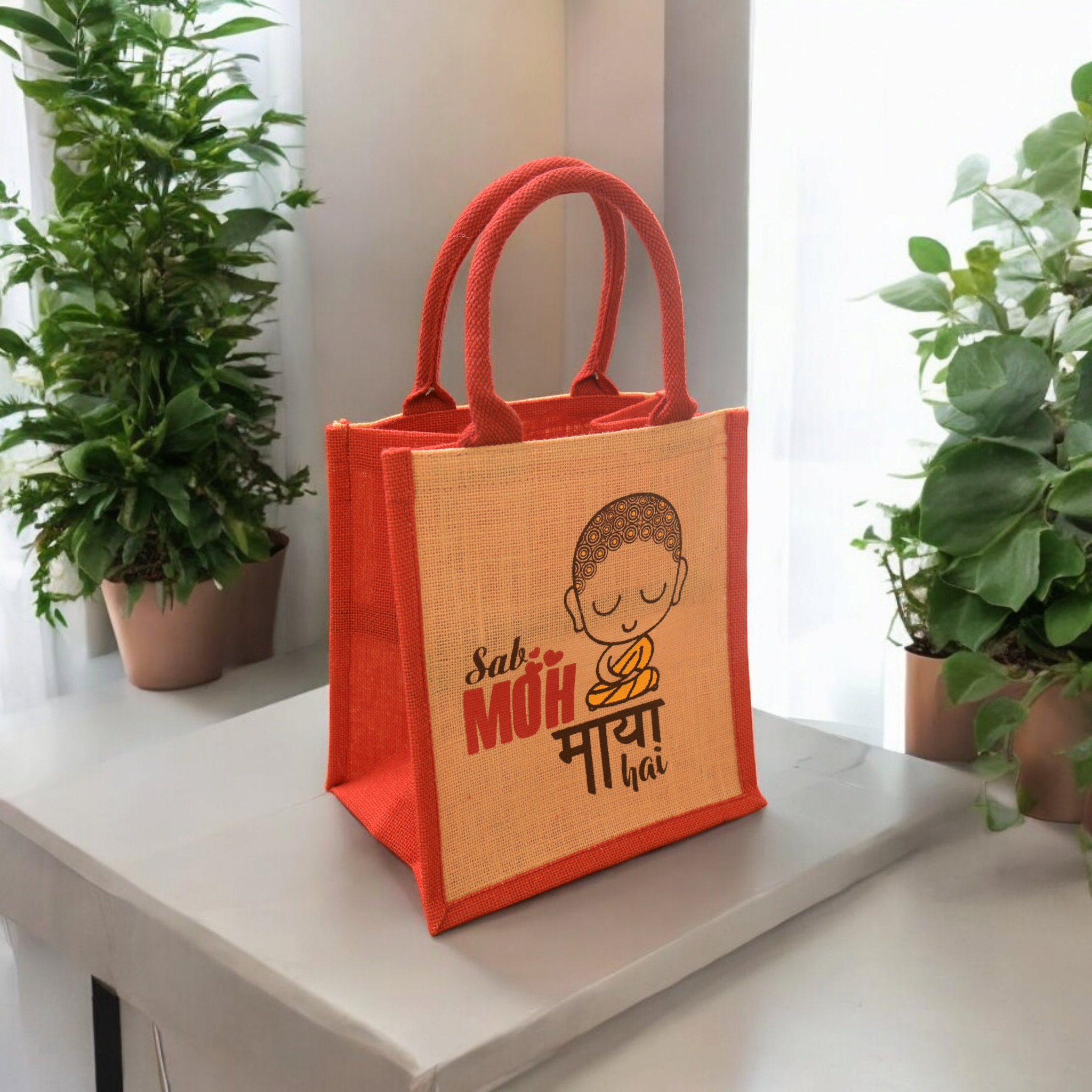 Jute Cottage Moh Maya Print Lunch Zipper 100% Genuine Jute