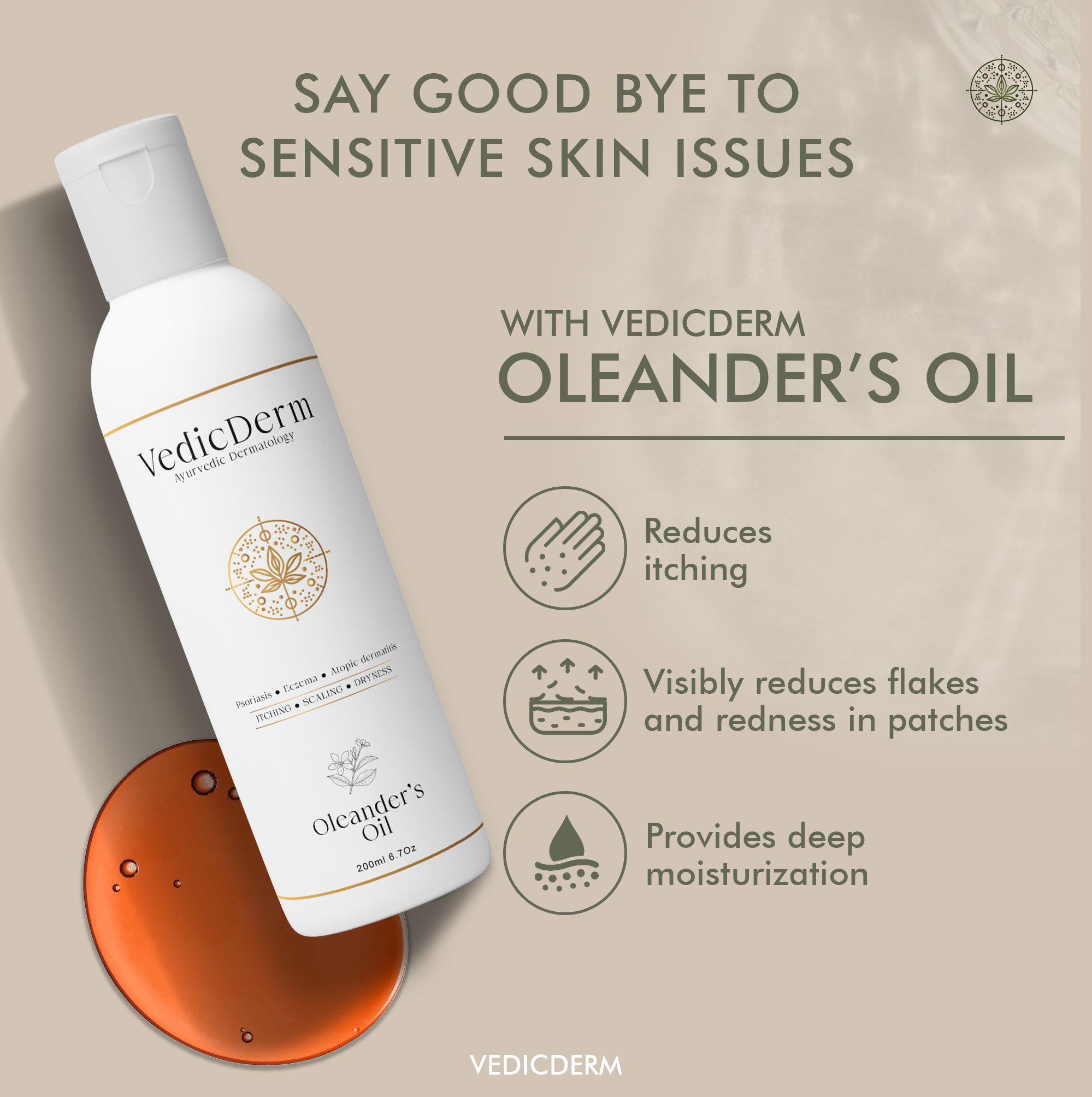 Vedicderm Oleander's Oil for Psoriasis, Eczema, Atopic Dermatitis - 200 Ml