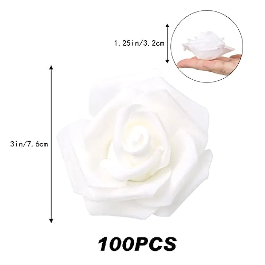 100 Pcs Artificial Rose Flower Heads Real Looking White Foam Fake Roses White