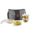 CELLO Glassy Square Lunch Box with Jacket For Office, Transparent | 2 x 320ml, 2 x 240ml Glass Containers