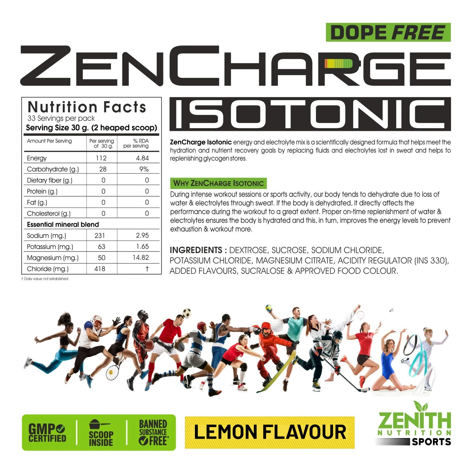 Zenith Sports ZenCharge Isotonic Energy Drink | Dope Free - 1 kg / 2.2 lbs