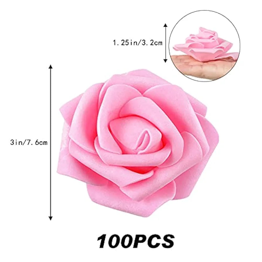 100 Pcs Artificial Rose Flower Heads Real Looking Baby Pink Fake Roses Flowers Foam Blush Roses