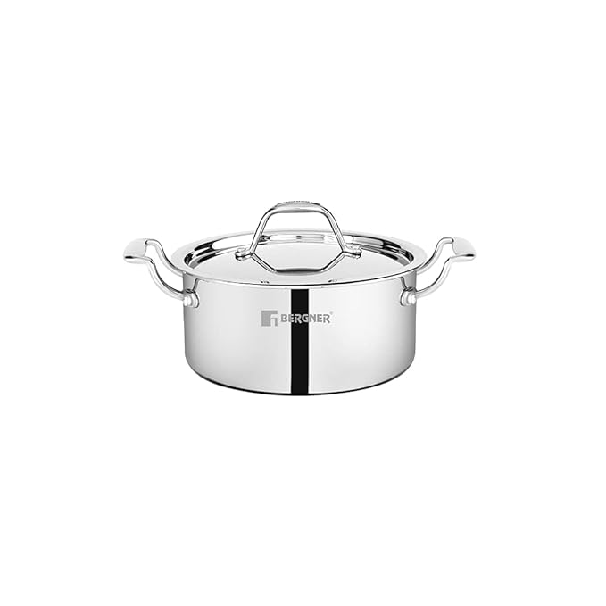 Bergner Argent Triply Stainless Steel 22 Cm Casserole With Stainless Steel Lid | 4.1 Litres