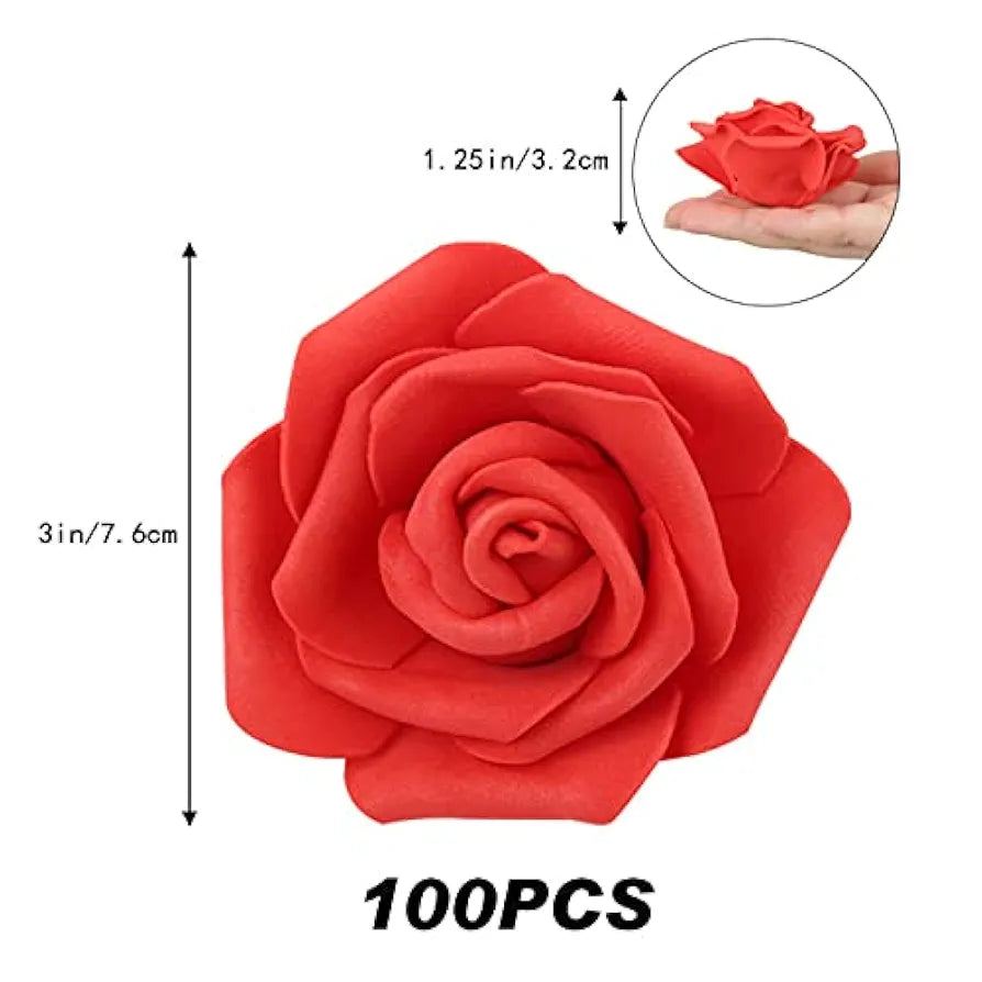 100 Pcs Artificial Flowers Roses Flower Heads Coral Red Foam Fake Roses