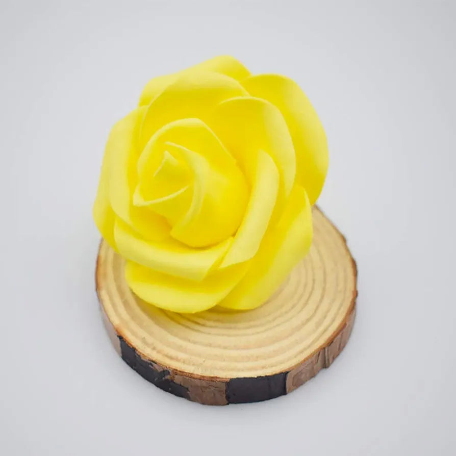 100 Pcs Artificial Rose Flower Heads Real Looking Ivory White Foam Fake Roses Yellow