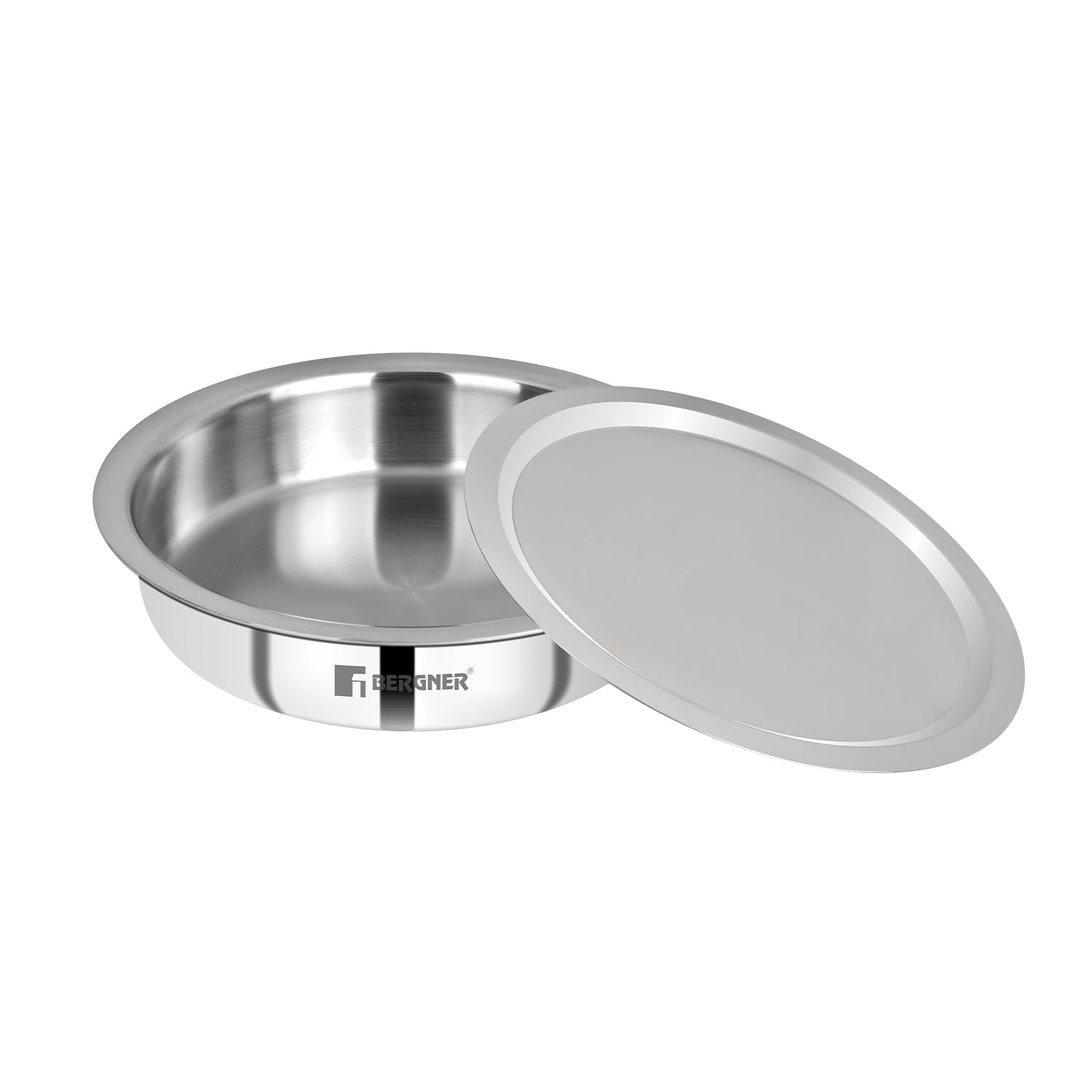 Bergner Argent Triply 24 Cm Shallow Cauldron/tope/langri | 2.6 L Capacity | Stainless Steel Lid