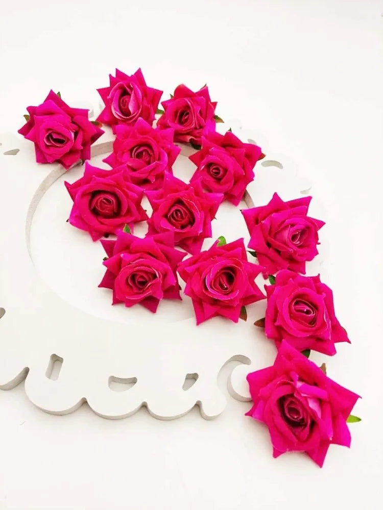 12 Pcs Artificial Velvet Rose Flowers Fake Floral Decoration Pink