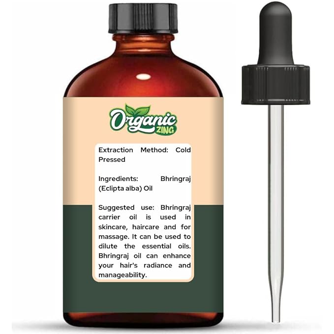 Organic Zing Bhringraj Oil Pure & Natural for Skin, Face, Hair Care & Massage - 118 Ml