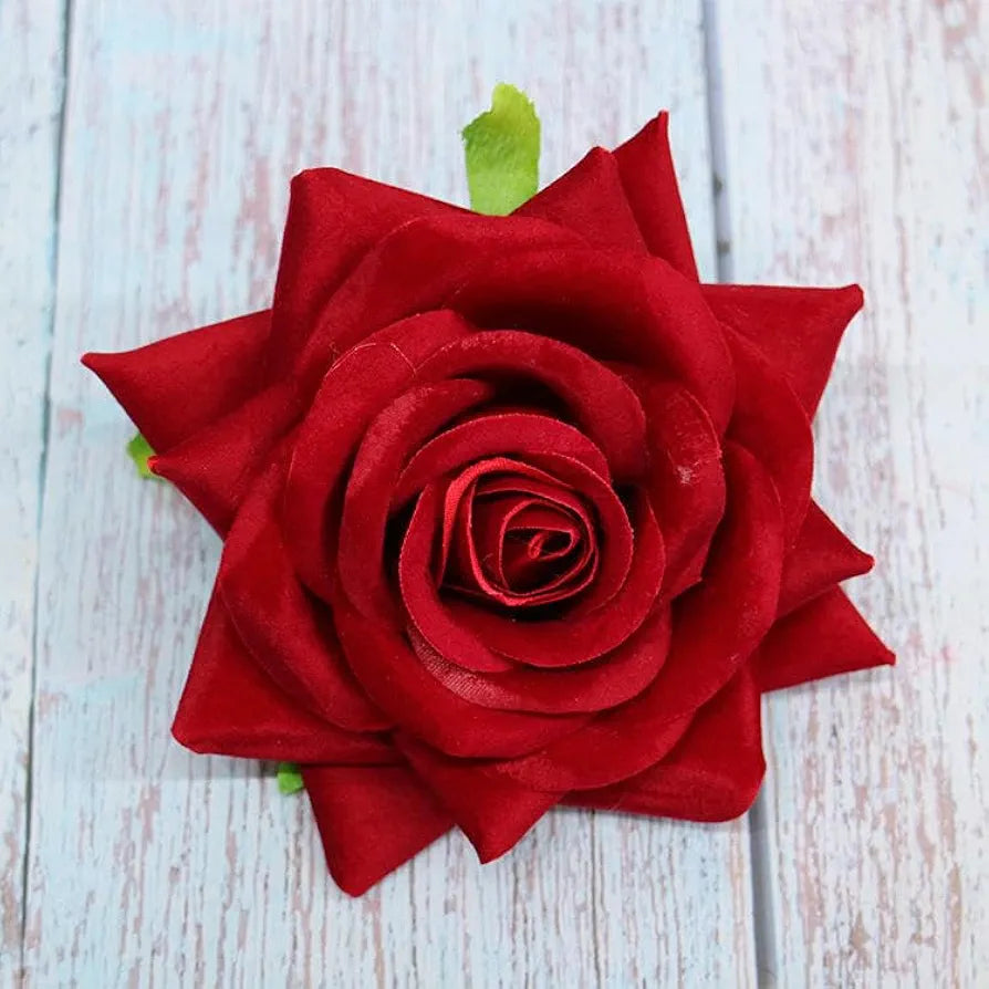 12 Pcs Artificial Velvet Rose Flowers Fake Floral Decoration Dark Red