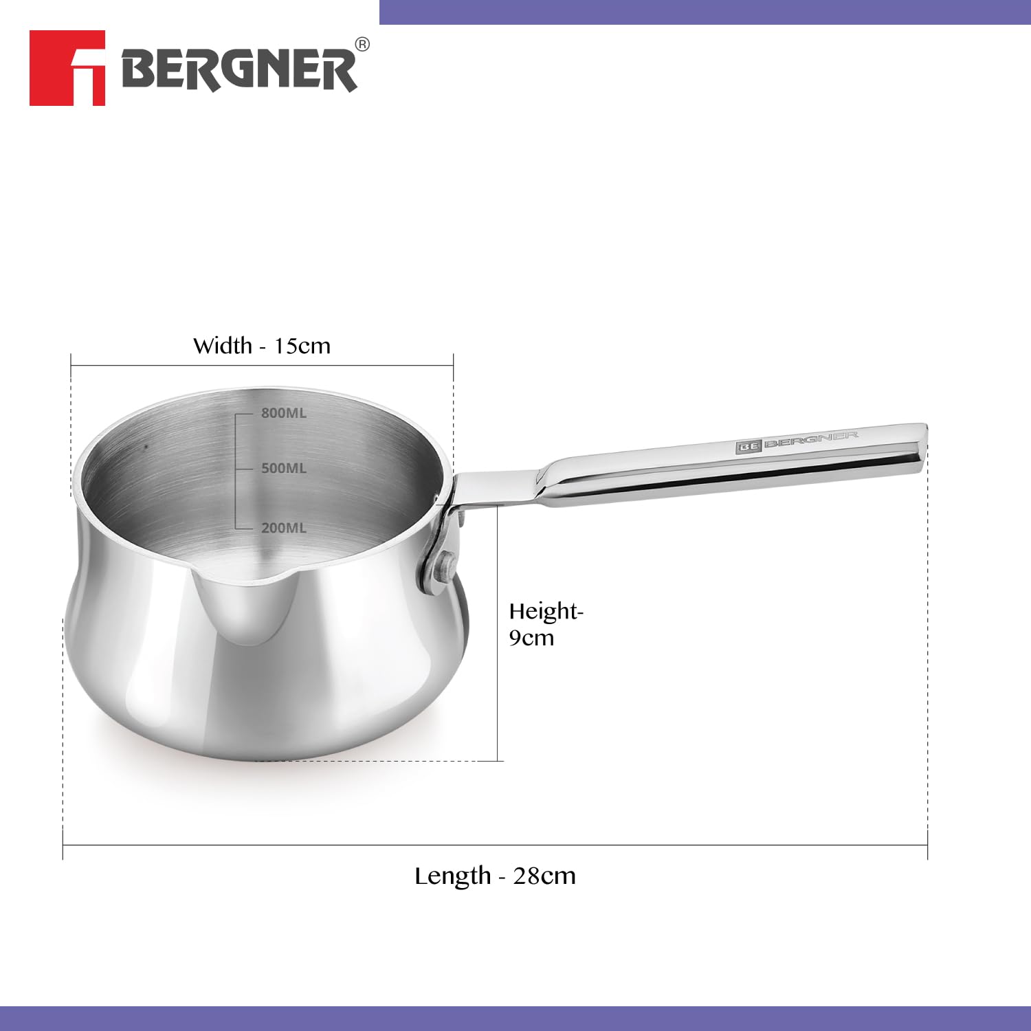 Bergner Be Bergner Essentials Tri-ply 12 Cm Stainless Steel Coffee Warmer/milk Warmer Pot With Steel Handle