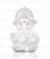 Gold Art India Silver Finish Ganesh Idol For Car Dashboard Ganesha Murti For Home Decor