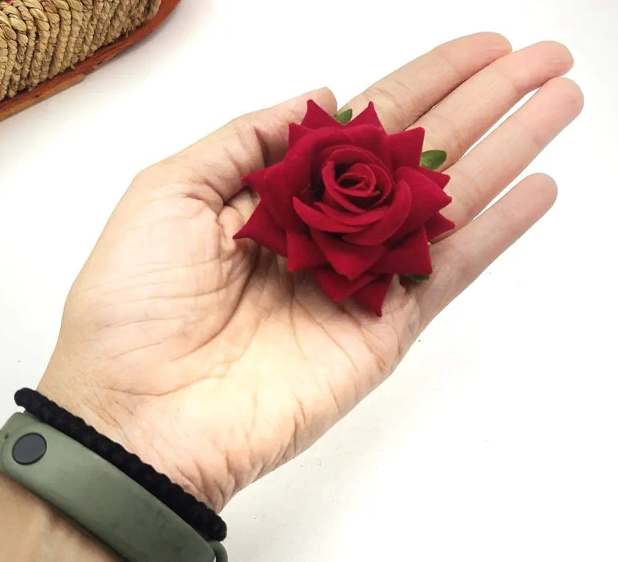 12 Pcs Artificial Velvet Rose Flowers Fake Floral Decoration Dark Red