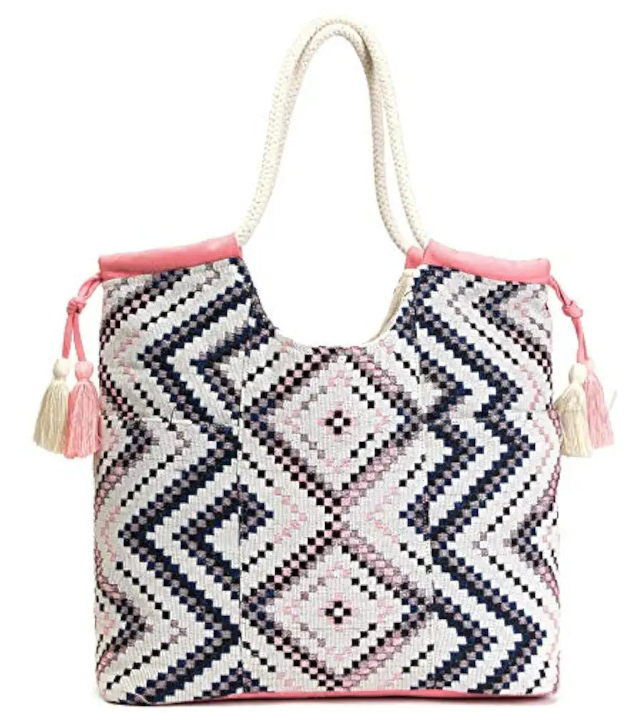 Astrid Handmade Macrame Flap Over Sling Bag For Girls And Women Colour Prismatic White Pink Textured