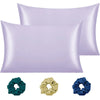 Cloth Fusion Satin Pillow Cover Set of 2 Pillow case with 3 Satin Soft Scrunchies Lilac Colour