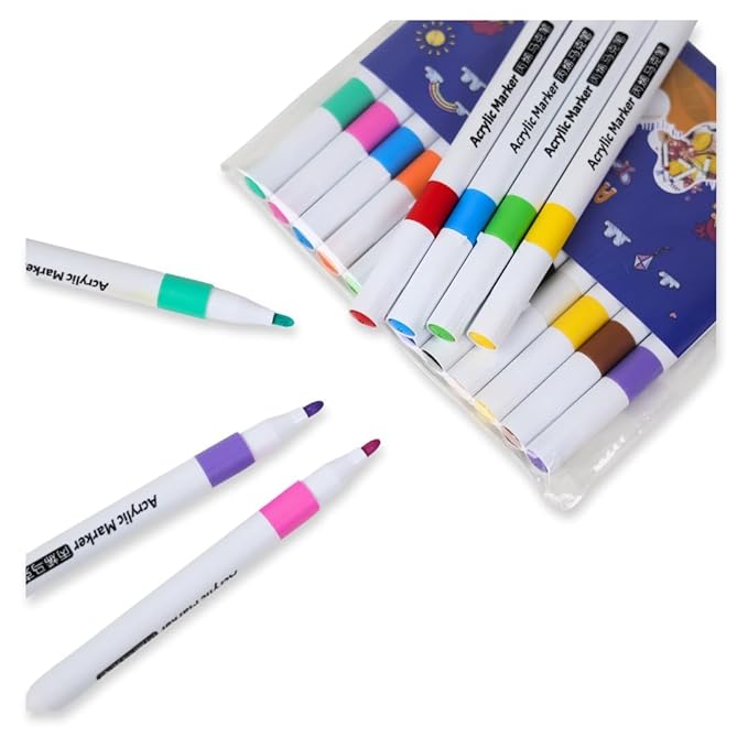 Hobby India Colourful Waterproof Acrylic Pen 12 Shades | Paint Pen Marker Set Fine Dry Tip Acrylic Markers