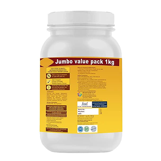 Pro360 Diabetic Care Protein Powder for Diabetes Badam Flavour - 1000 gms