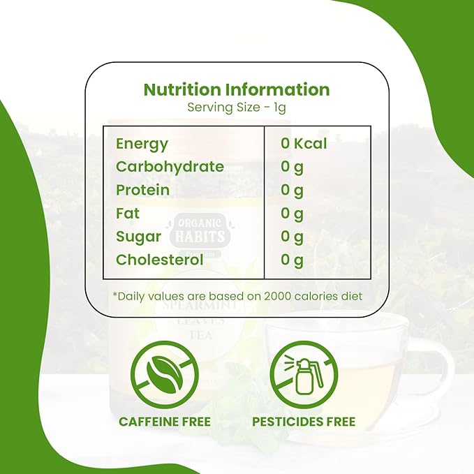 Organic Habits Spearmint Leaves Tea 100 Gms | 100% Natural Dried Spearmint Loose Leaves Tea | Spearmint Herbal Tea