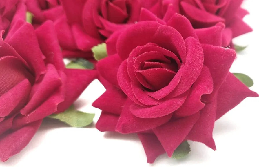 12 Pcs Artificial Velvet Rose Flowers Fake Floral Decoration Dark Red