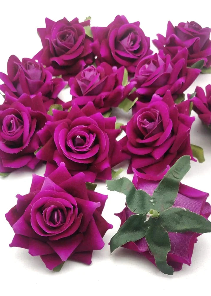 12 Pcs Artificial Velvet Rose Flowers Fake Floral Decoration Dark Purple