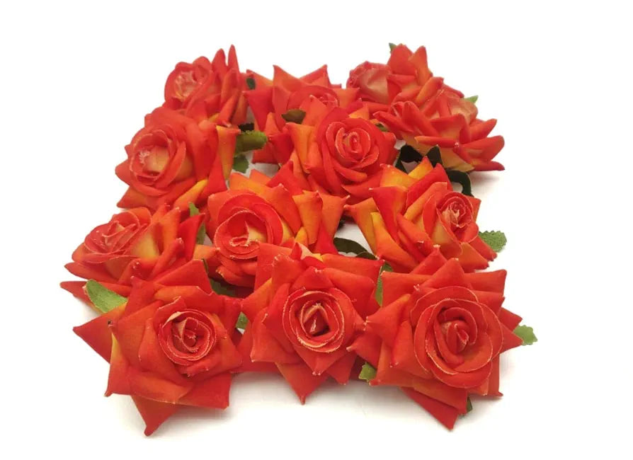 12 Pcs Artificial Fake Velvet Head Rose Flowers Perfect for Decoration,Fabric Head Rose Flowers for Home Decor Red