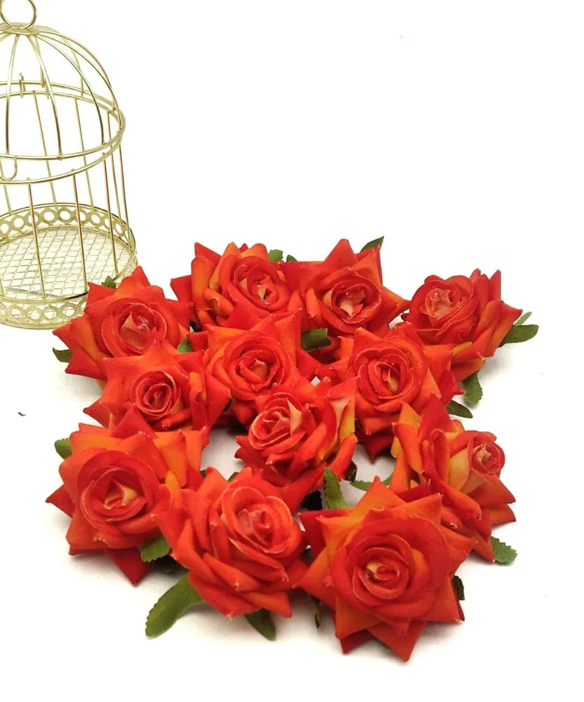 12 Pcs Artificial Fake Velvet Head Rose Flowers Perfect for Decoration,Fabric Head Rose Flowers for Home Decor Red