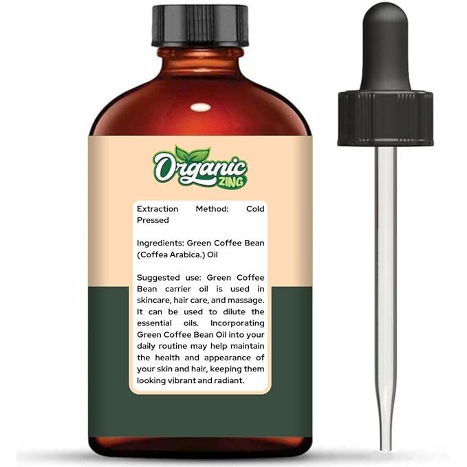 Organic Zing Green Coffee Bean (Coffea Arabica.) Oil | Carrier Oil for Skincare, Hair Care & Massage - 118 Ml