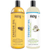 Rey Naturals¬Æ Cold-Pressed, 100% Pure Castor Oil & Coconut Oil Combo - Moisturizing & Healing, For Skin, Hair Care, Eyelashes (200 ml + 200 ml) (200 ml) (200 ml) (200 ml) (750)