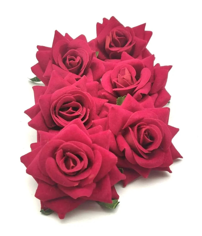12 Pcs Artificial Velvet Rose Flowers Fake Floral Decoration Dark Red