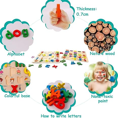 Smoneo Wooden 26 Letters Upper Case Alphabet ABC Puzzle Board for Toddlers Preschool Educational Sturdy Wooden