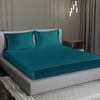 Cloth Fusion Satin Elastic Fitted Bedsheets Double Bed with 2 Pillow Covers Peacock Green