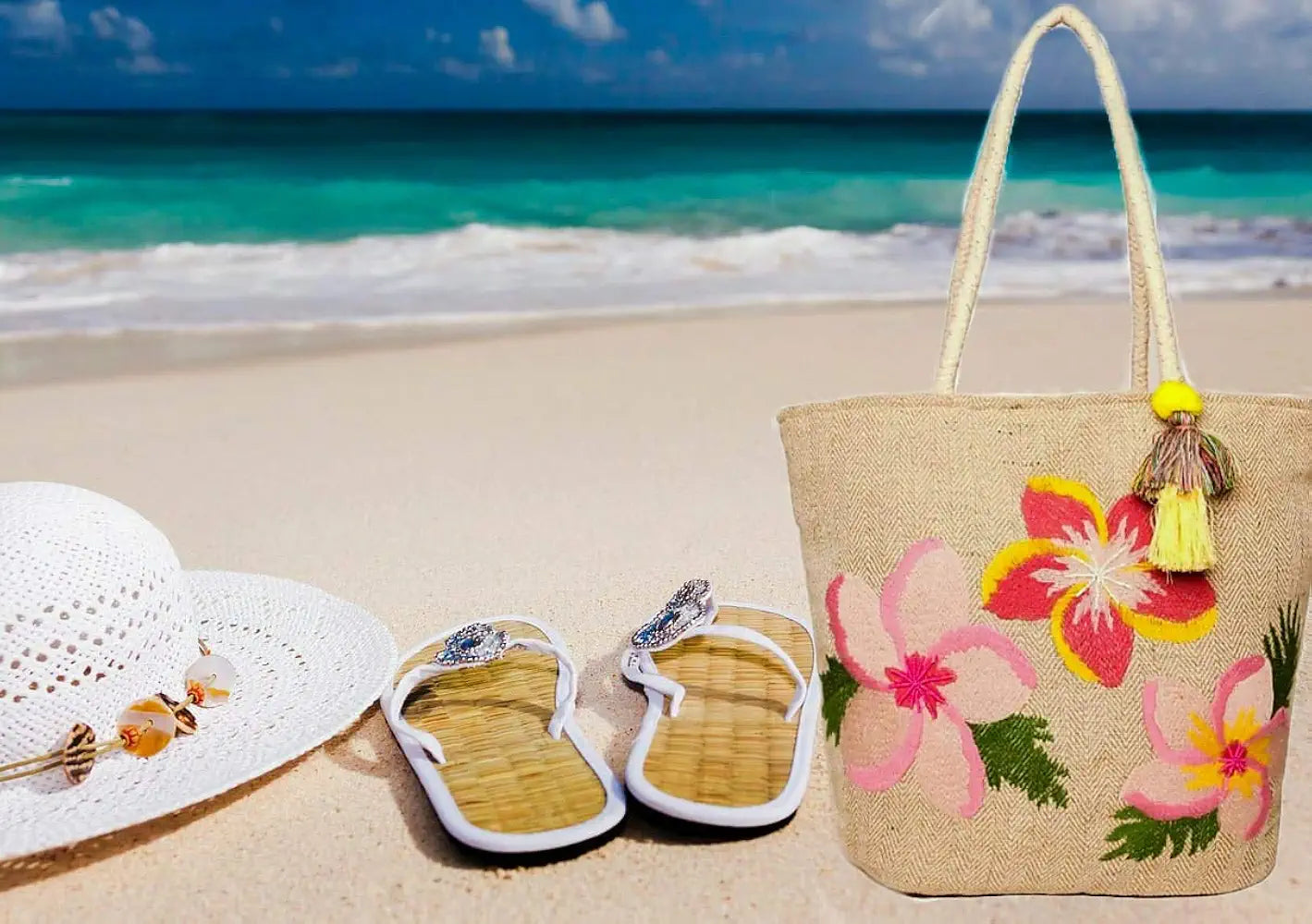 Astrid Embroidered Floral Jute Tote Bag for Women and Girls