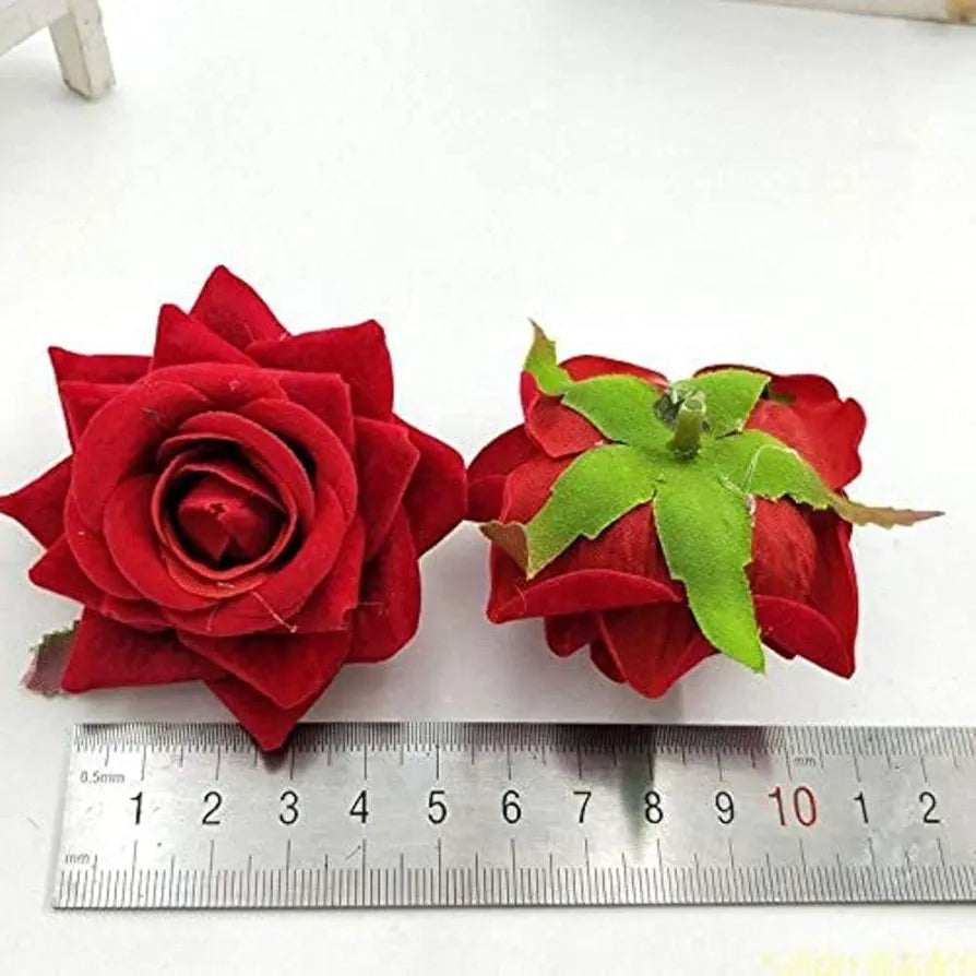 12 Pcs Artificial Velvet Rose Flowers Fake Floral Decoration Dark Red