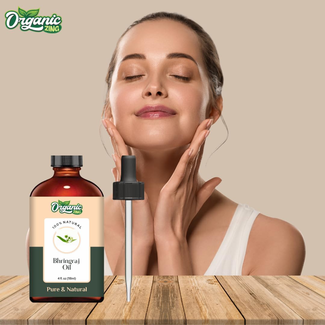 Organic Zing Bhringraj Oil Pure & Natural for Skin, Face, Hair Care & Massage - 118 Ml