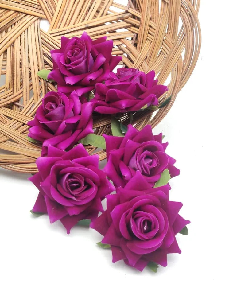 12 Pcs Artificial Velvet Rose Flowers Fake Floral Decoration Dark Purple