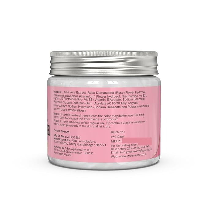 Green worth Pure Aloe vera Gel with Natural Rose - 200 gms